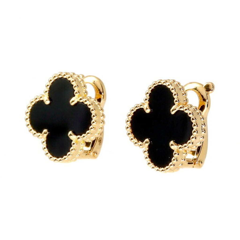 Gold Cleef Alhambra Pre-Owned & K18YG Vintage Cleef Arpels Van Van (Good) Earrings Onyx Yellow Arpels