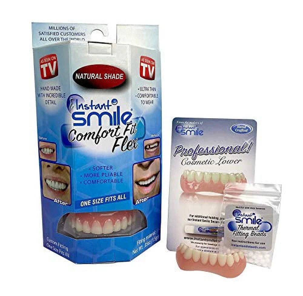 Smile Comfort Home Fix Natural Lower Your Instant at Matching Minutes! Fit Teeth Flex Shade! Smile within and Set, - Upper