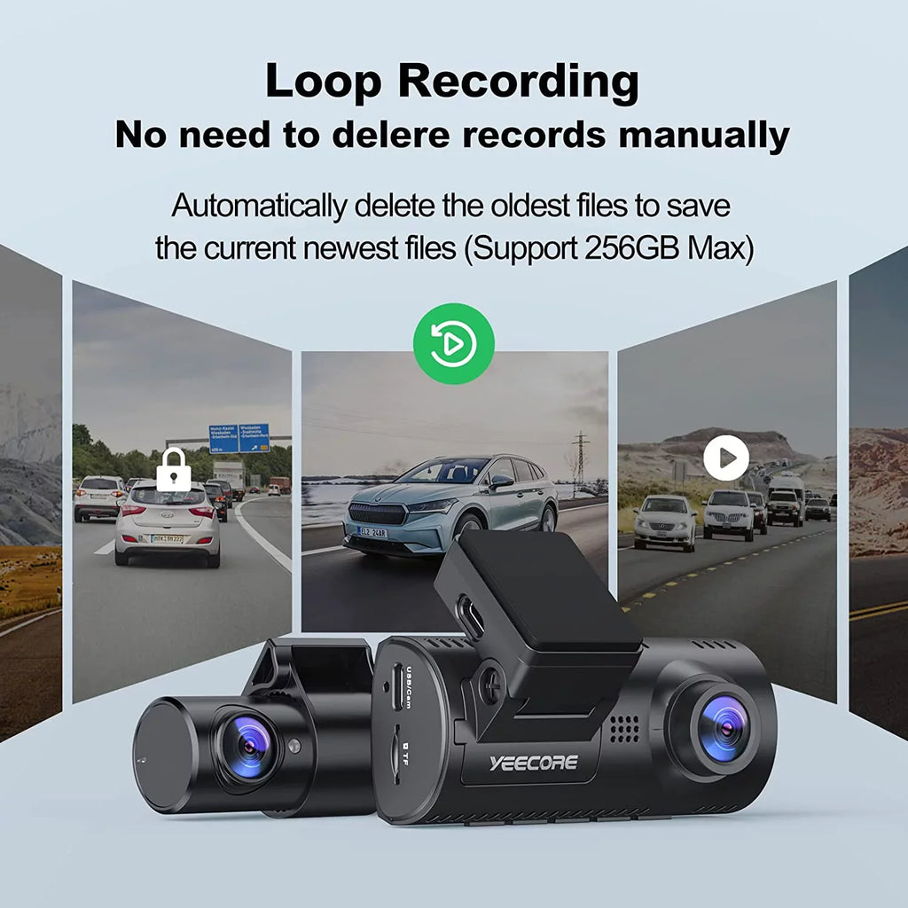 Built-in Record Dash Dash Vision, Dual Dash 2.5K+1080P Super Yeecore G-Sensor, and Portable Dam, Rear, App Magnetic Mount, WiFi Camera GPS, for D32 Mode, Night Front Cam Control, Parking Cars Accident