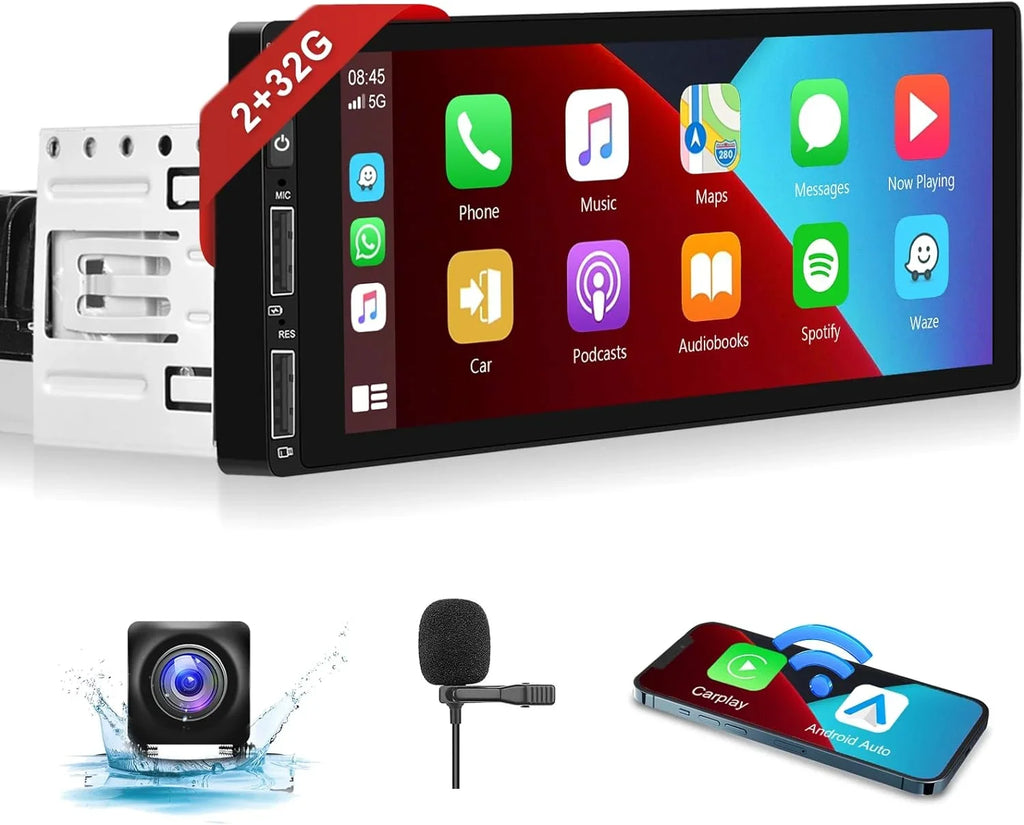 Carplay 2G+32G Car Radio Din Android Auto 6.86 GPS Dash podofo Unit Bluetooth Backup in Touch HD Wireless Stereo HiFi THONZER Camera WiFi Audio Car Screen Head Android Single inch Subwoofer with