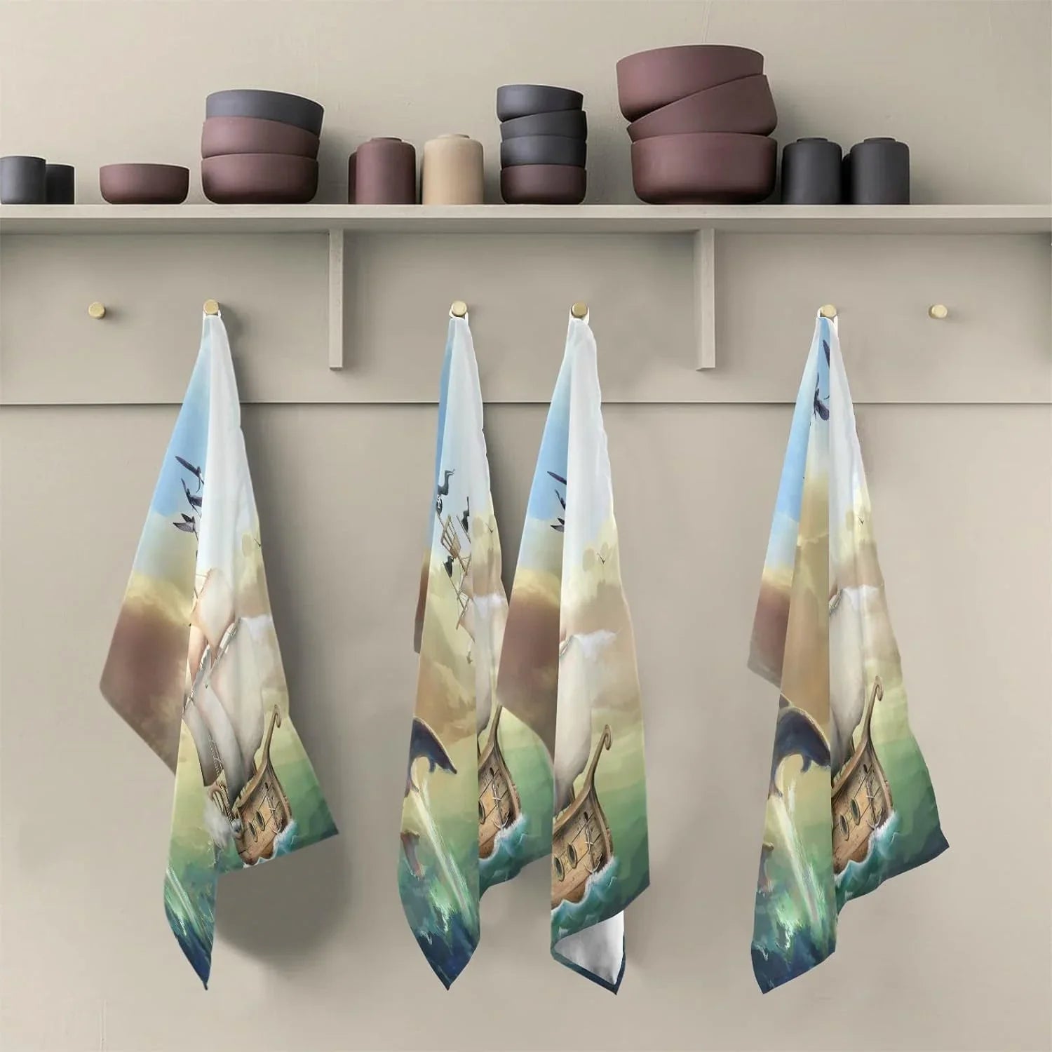 Loop, Towel Drying Kitchen Dolphins for Cloth with Absorbent Towels Set Sailboat and Cleaning Summer 18"x28"Lint-Free Hanging of Jumping Ocean Wiping Kitchen 6 Dish Tea