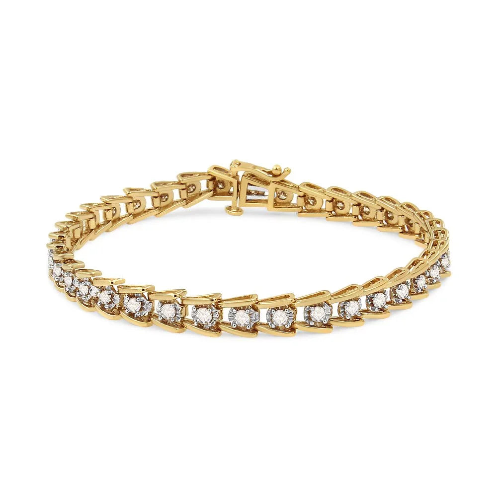 Link Set 14K Silver dimension Cttw Miracle Color, 7.25" Wave Diamond I2-I3 Yellow - Clarity) Gold Plated Bracelet Sterling 2.00 (L-M .925