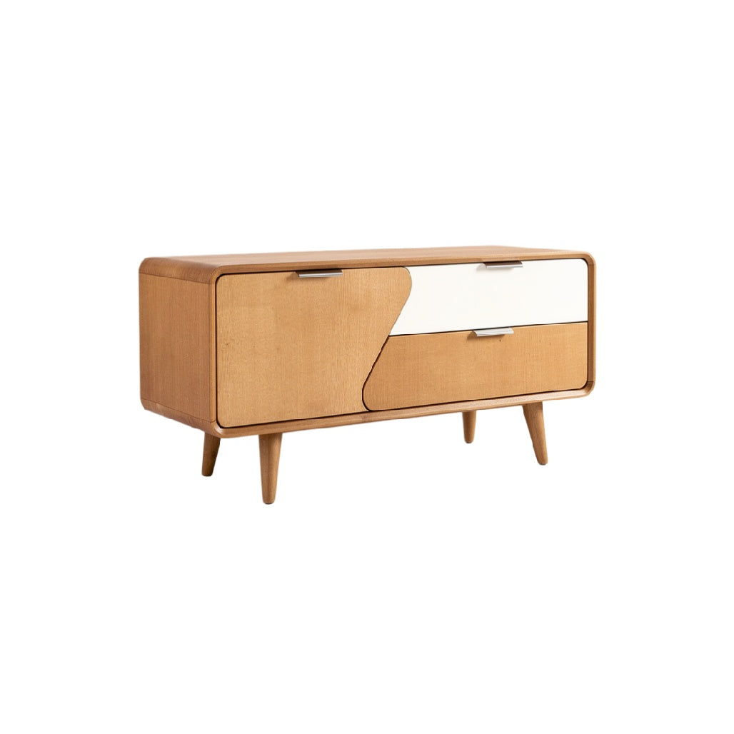 Mid-Century Modern Wooden Sideboard with Geometric Design and Drawers