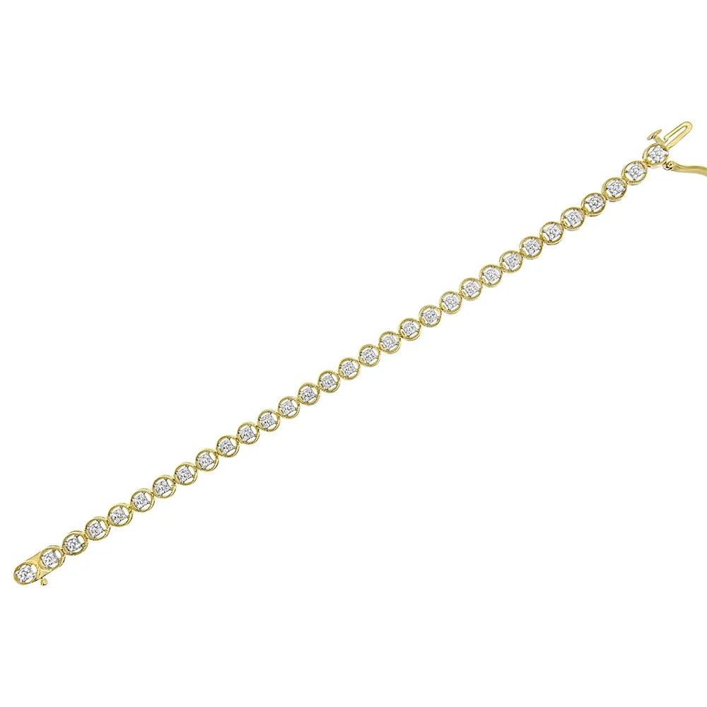 Plated I2-I3 Yellow Sterling .925 Clarity) Wheel 14K Gold Diamond (I-J 7" 1/10 Silver Color, Link Open Tennis Circle Bracelet Cttw
