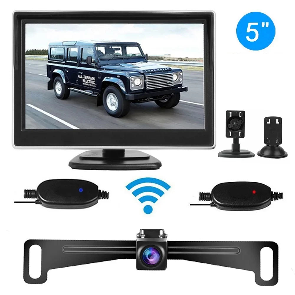 Backup Parking Car HD Rear View Night Vision System Wireless Monitor + 5" Camera