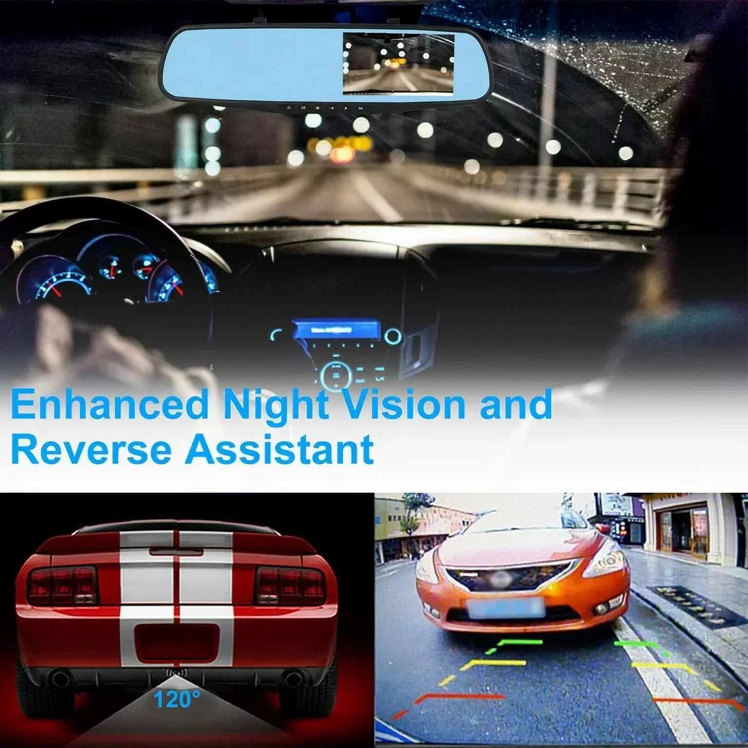 Lens 4.3" Pack for Night Monitor, 1080P Angle Detection,G-sensor Trucks,170°Wide Cars Car Front Car DVR Camera Cam Cam Vision,Parking 1 Monitor,Motion Dual Dash Rear Rearview Mirror