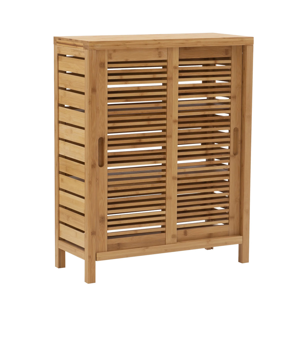 Storage Floor Bracken 3 Door Shelf Bathroom Cabinet, Bamboo Linon 2