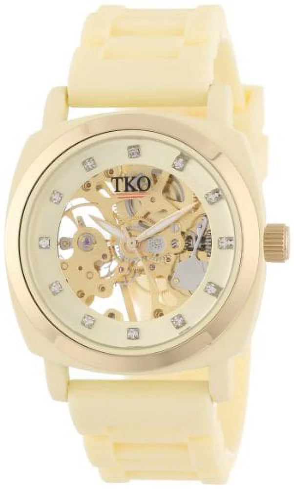 Mechanical Watch Cream Milano Skeleton Movement ORLOGI TK626CR Women's Rubber
