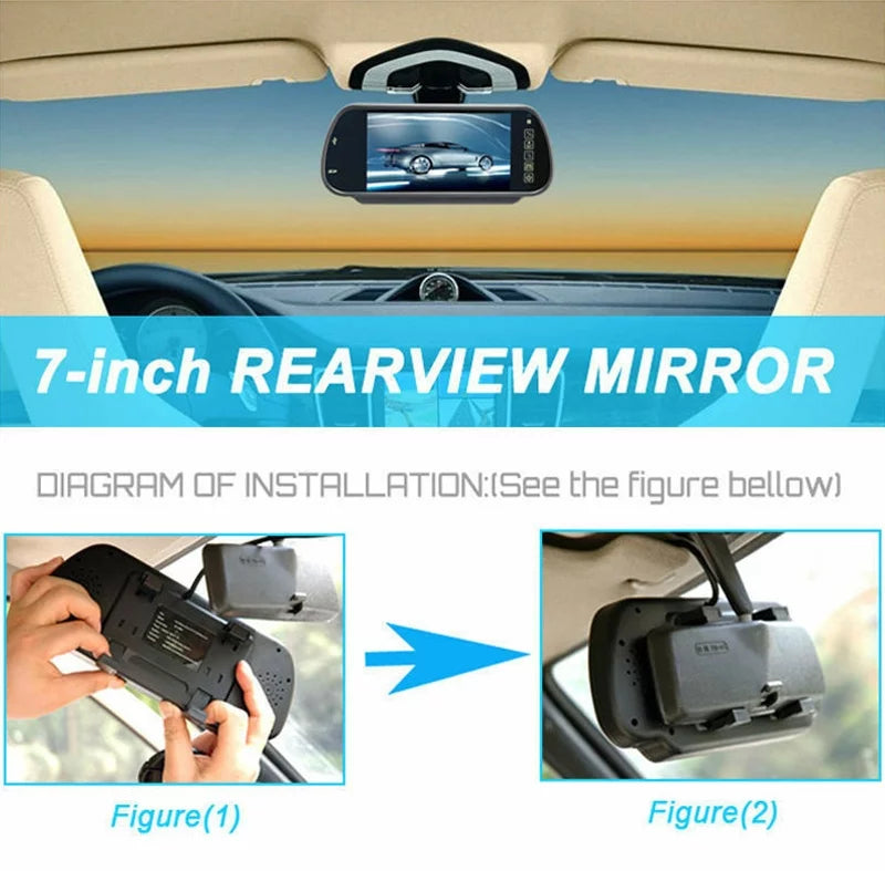 View 7" IR Wireless Rear Monitor View Mirror Camera Rear Night + Kit Car