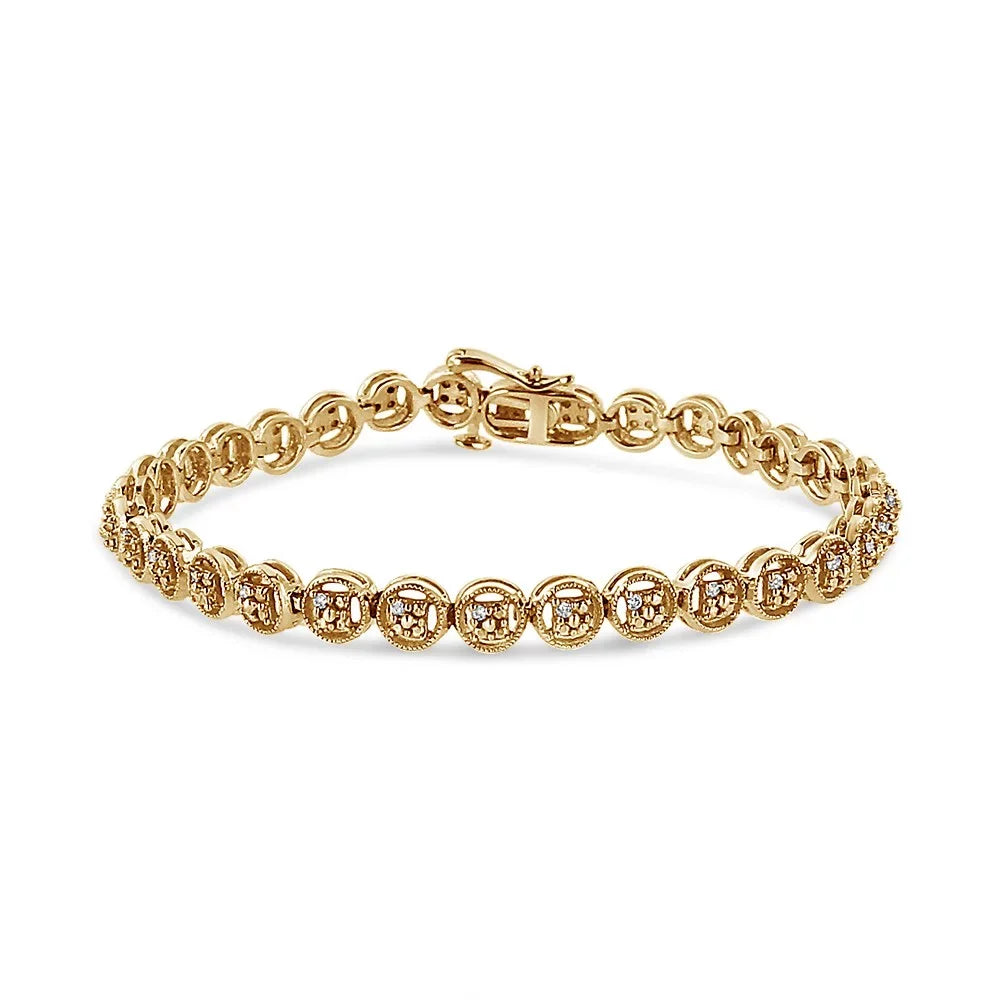 Plated I2-I3 Yellow Sterling .925 Clarity) Wheel 14K Gold Diamond (I-J 7" 1/10 Silver Color, Link Open Tennis Circle Bracelet Cttw