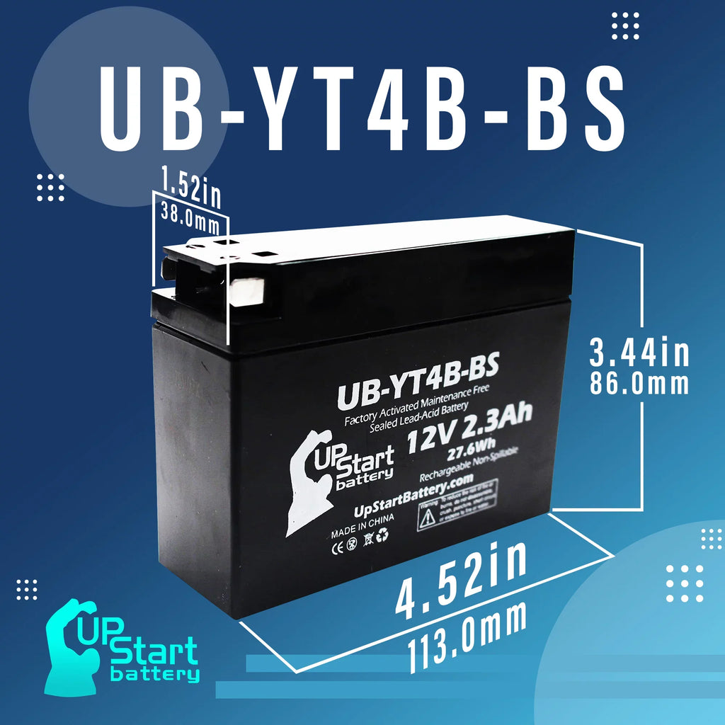 Maintenance UB-YT4B-BS Factory 2012 for 12V, Replacement SR400 - (FI) Motorcycle Battery 2.3Ah, Free, 400CC Battery 3-Pack UpStart Yamaha Activated,