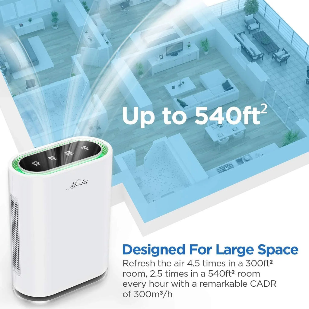 HEPA+ to Smart Auto True Air up Filtration, Filter, 6-Point Mode 540ft&sup2;, Room Large