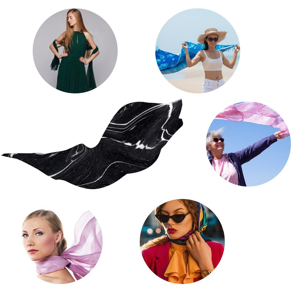 Large Shawls FREEAMG Black Wraps Neck Women Hair Sunscreen Silk Wraps Oblong Packed Marble Long Scarf Headscarf for Gift