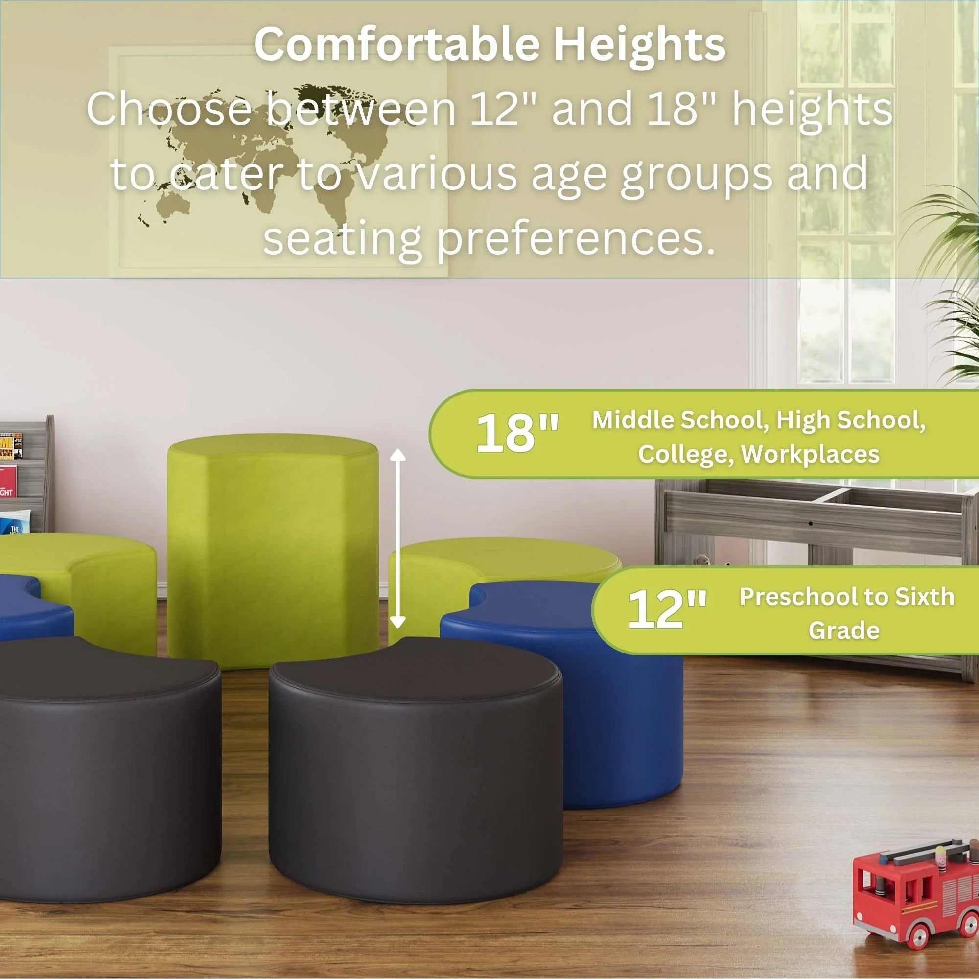 Tot Modular Flexible Seating, Classroom Furniture Mate Versa 12" Stools, Soft Round Pistachio