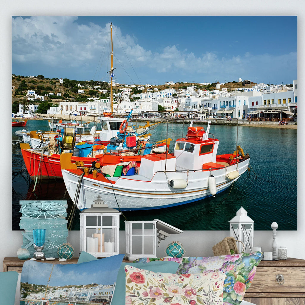 Port" A Prints Hunting Designart Wall At Greek Boat "Finishing Art & Fishing
