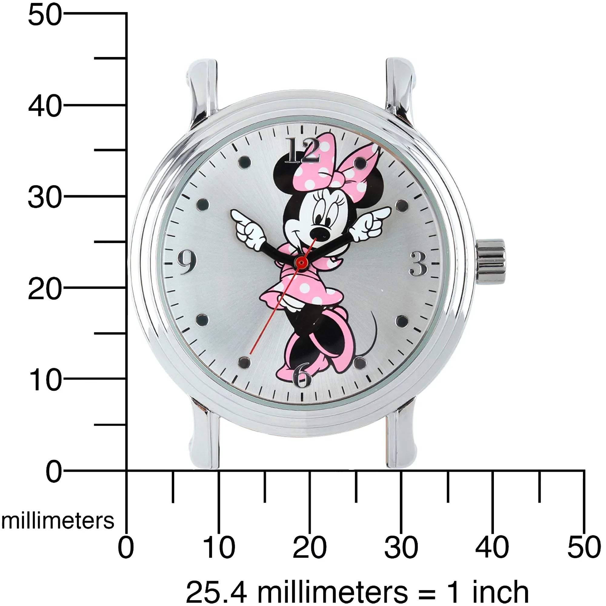 Shinny Case Black Articulating Women's Strap Vintage Silver Watch, Leather Alloy Mouse Minnie