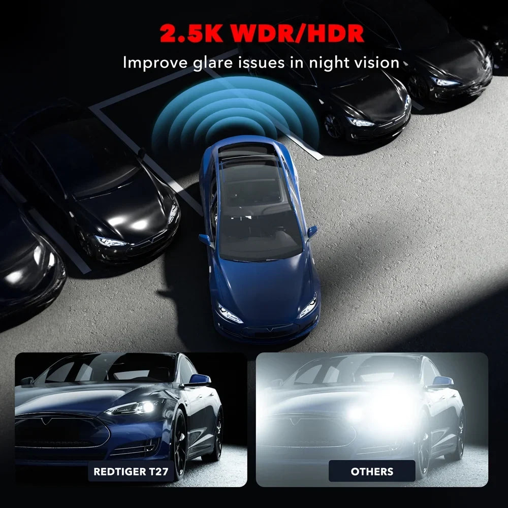 32GB 11" , Dash Screen Free Mirror Cars, UHD Vision Full Dash Card Rearview Touch GPS Cam, Dash Mirror 2.5K Camera for Rear and View REDTIGER with 4K Rear Front Night Camera