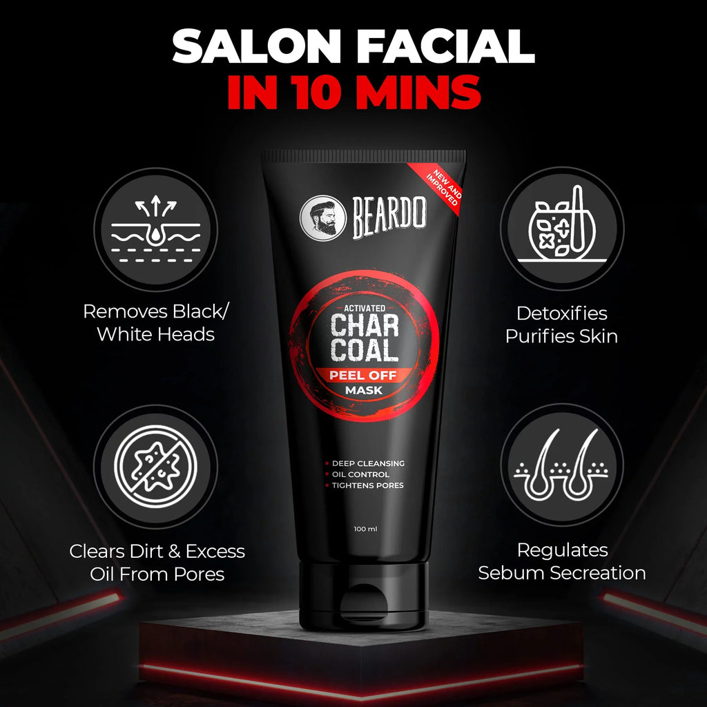 & | Men Removal Mask | 100ml for Blackhead Skin Dirt for | Activated Suitable | Charcoal Peel Mask & Tan Fights Detox Off Pollution, Beardo Sensitive