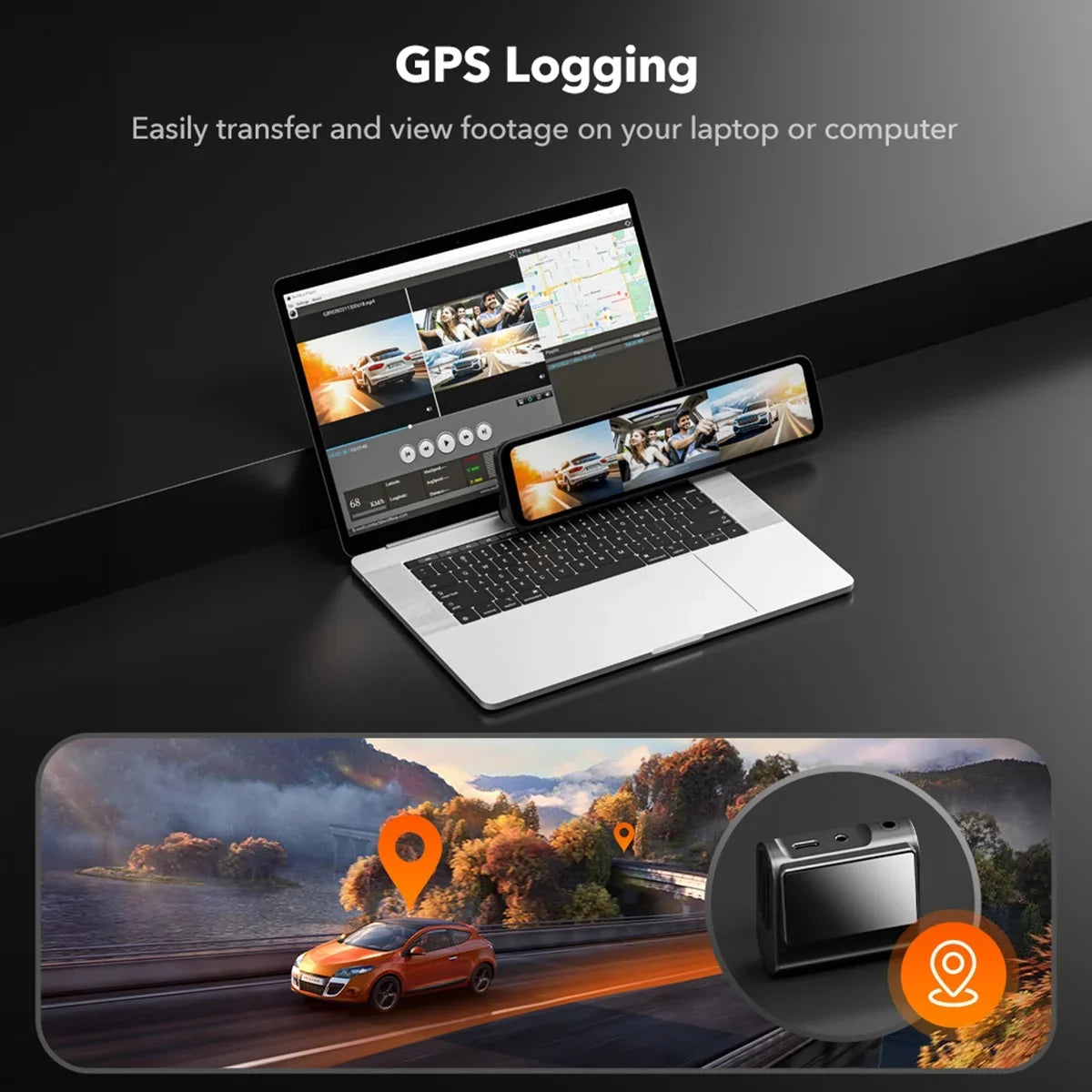 with Motion Triple with Channel, Detection, Monitor,Vehicle Camera GPS&64GB Night 2K 3 Recording, Camera Card, Cam Loop Backup Dash WOLFBOX Mirror Screen Touch Vision, Parking Car Car