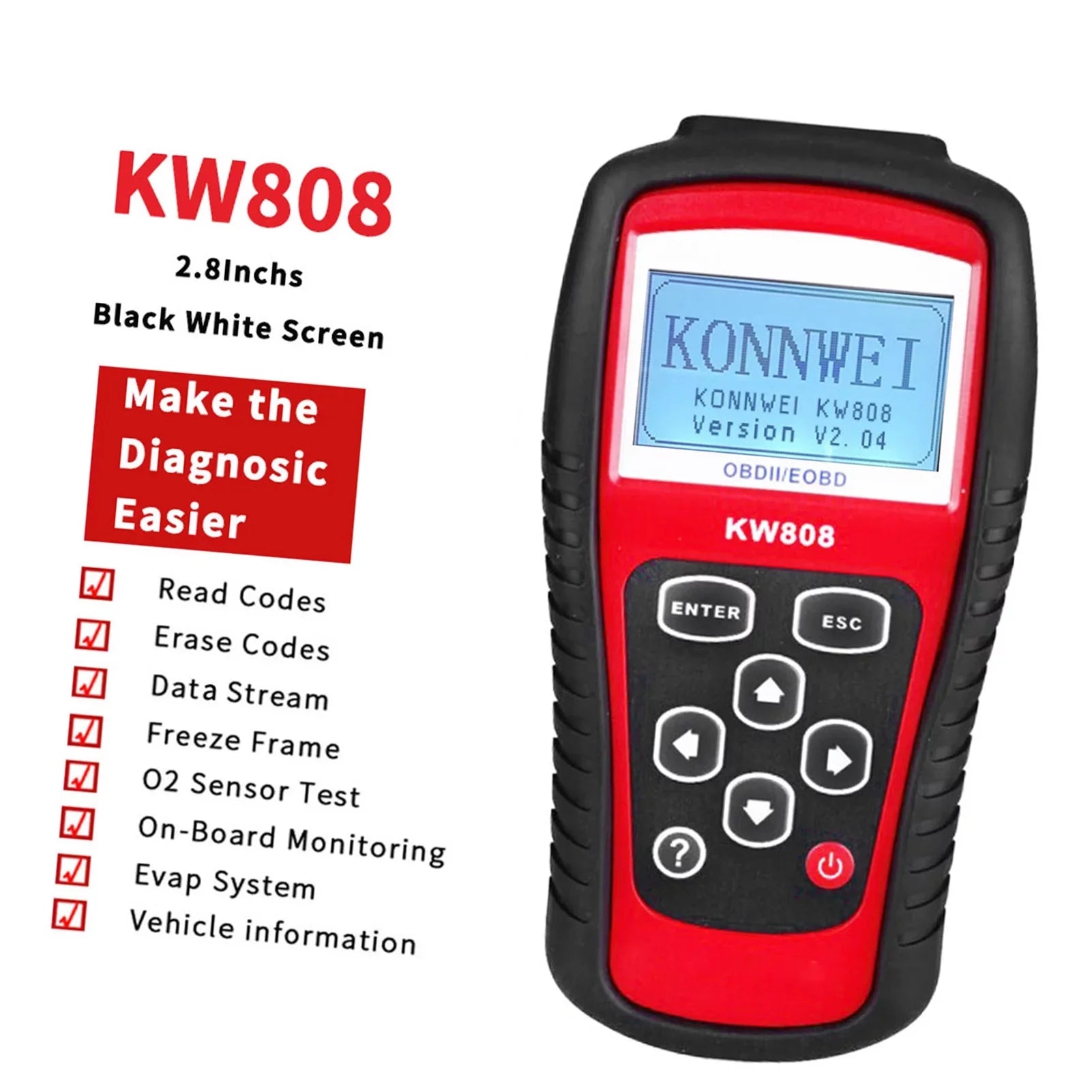 and Code Moobody Scanner Detection Reader Car OBDII/EOBD for Auto KW808, Automotive Scanner
