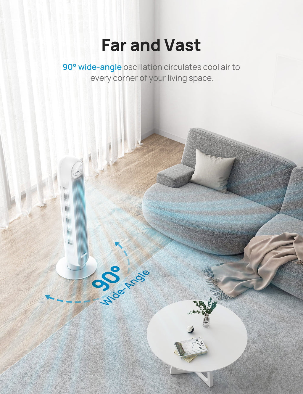 Tower Voice Fan, Dreo Smart Remote, 4 with Oscillating, 90° WiFi Speeds, Fan Modes, Timer，white Quiet 4 Control, 8H