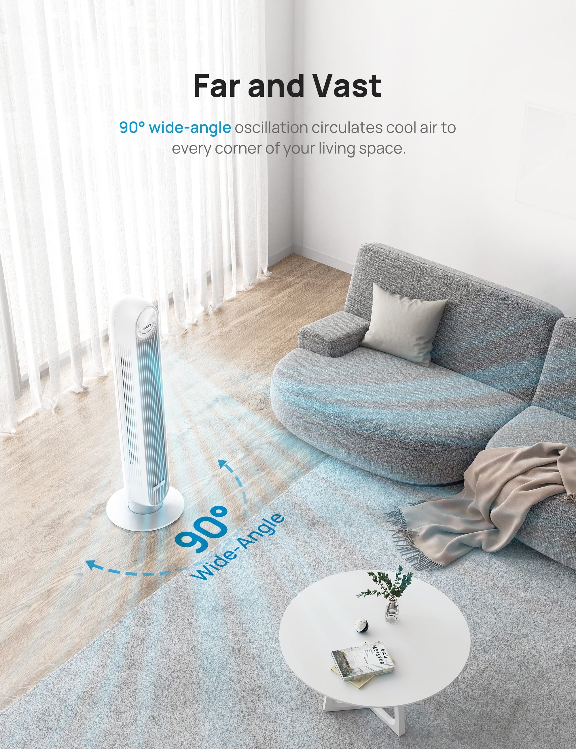Tower Voice Fan, Dreo Smart Remote, 4 with Oscillating, 90° WiFi Speeds, Fan Modes, Timer，white Quiet 4 Control, 8H