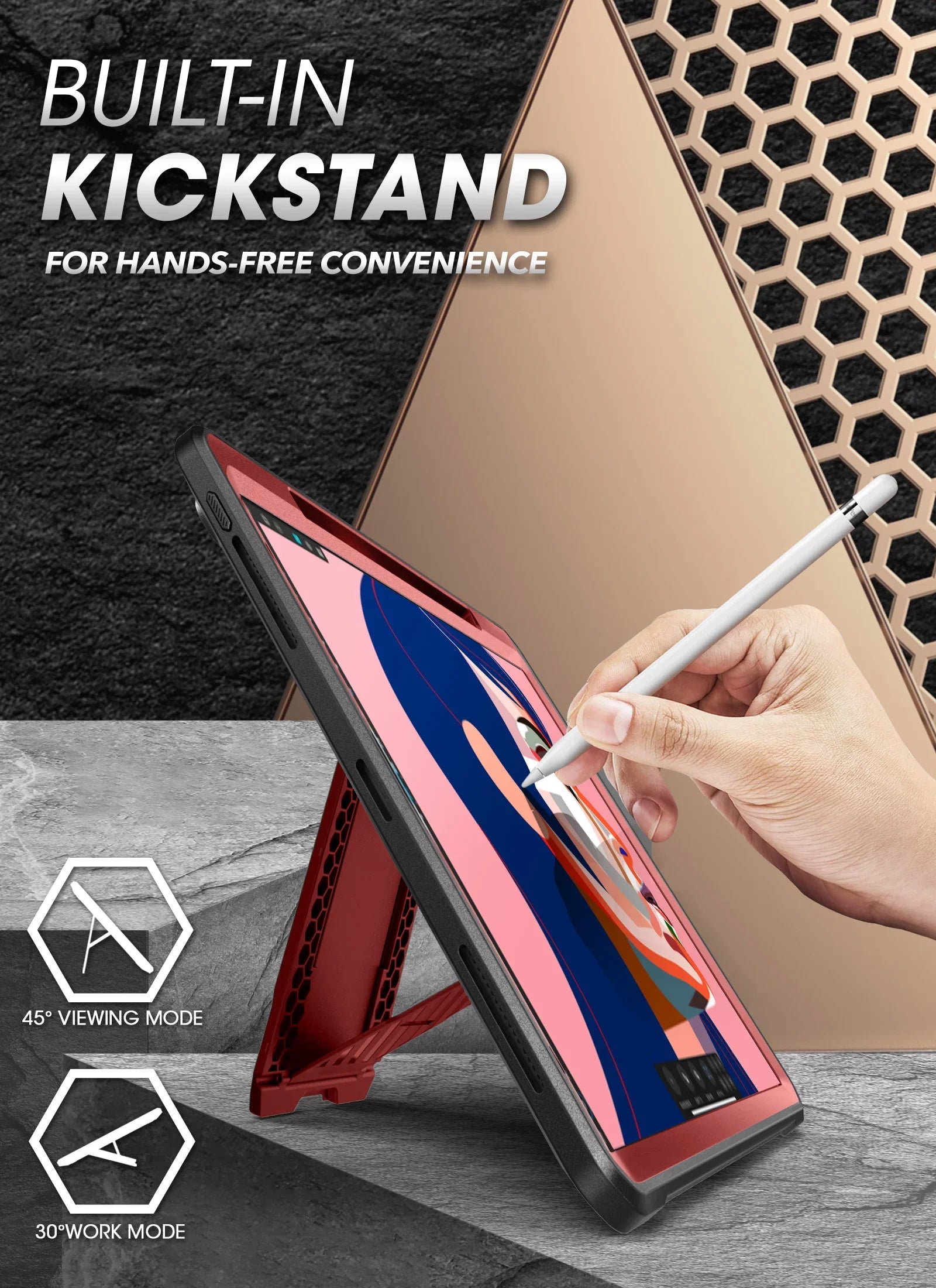 Beetle 12.9 Kickstand Pencil (2021 with SUPCASE Rugged Inch Full-Body (Ruddy) Built-in Support Unicorn Protector iPad Screen 2020), / Charging Case for Series Protective Pro Case Pro