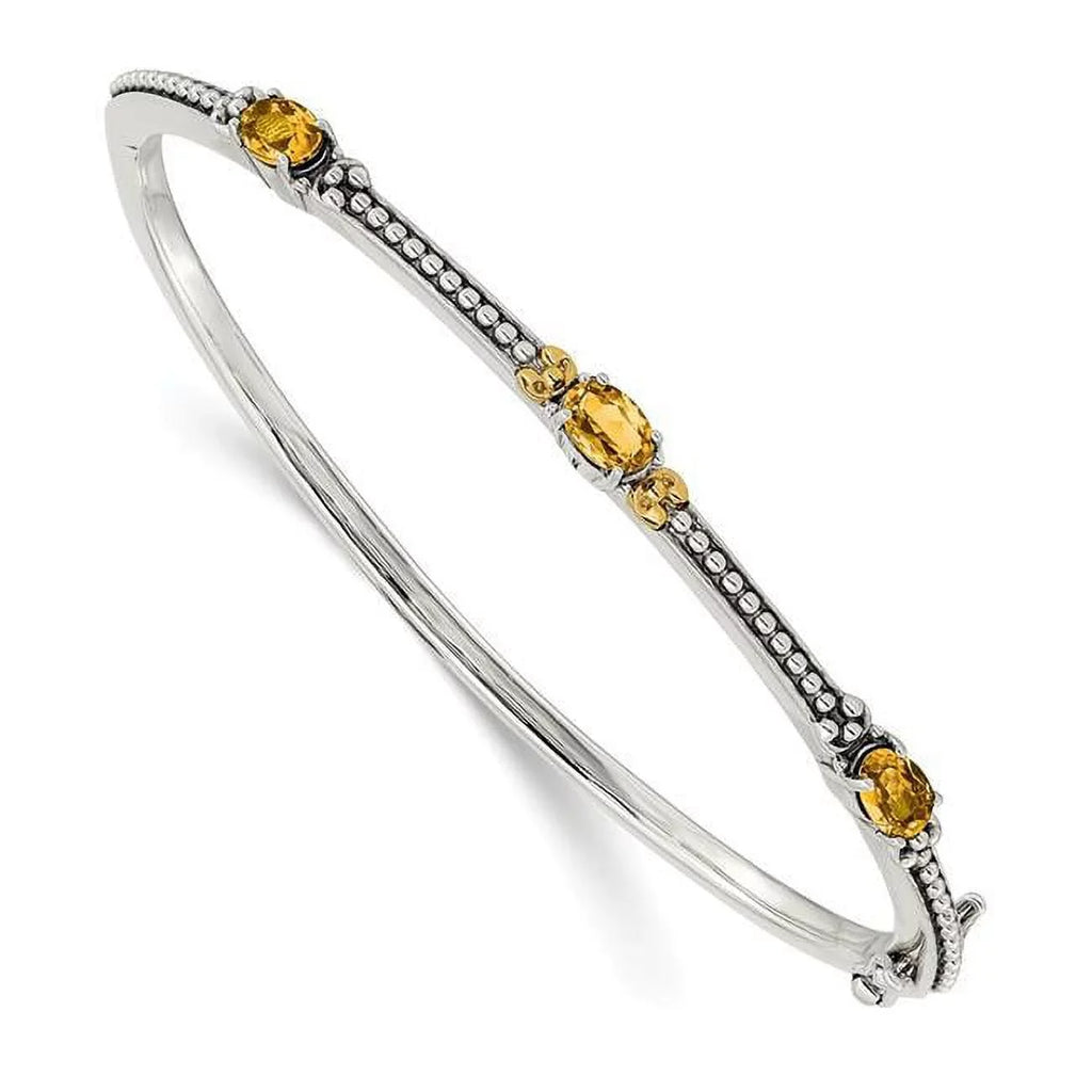 Couture with 14K Accent Hinged Shey Silver Oval Sterling Antiqued Bangle Citrine QTC1449