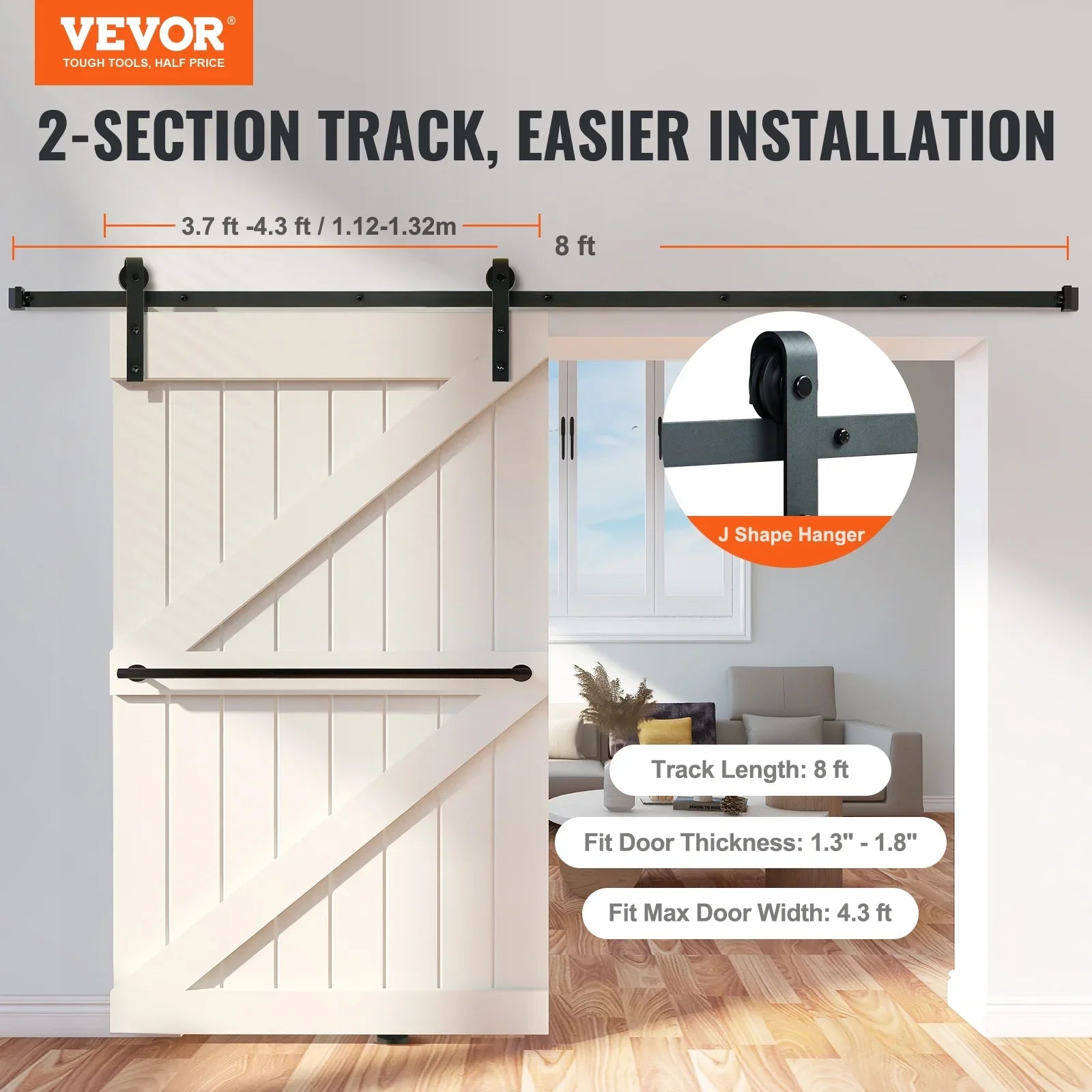 Barn Kit Sliding 8FT for BENTISM J Closet Door Hanger Track Hardware Single Door