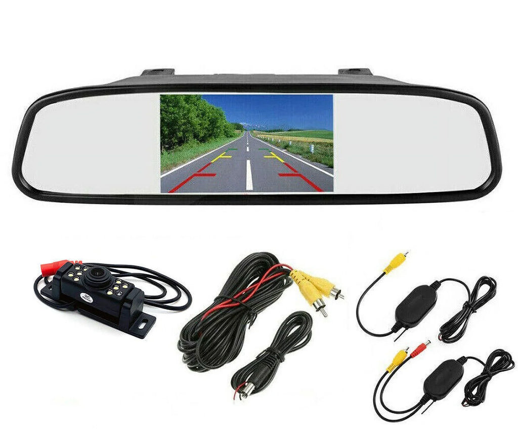 Monitor + Mirror Camera Vision Rear Backup Car Wireless System 5" Night HD View