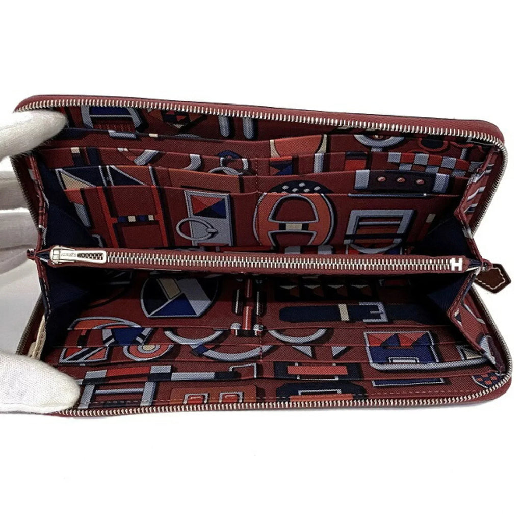 Silk Leather Glenat Rouge Azap In HERMES Long Ladies Pre-Owned Wallet Bordeaux Hermes (Good) Epson Round