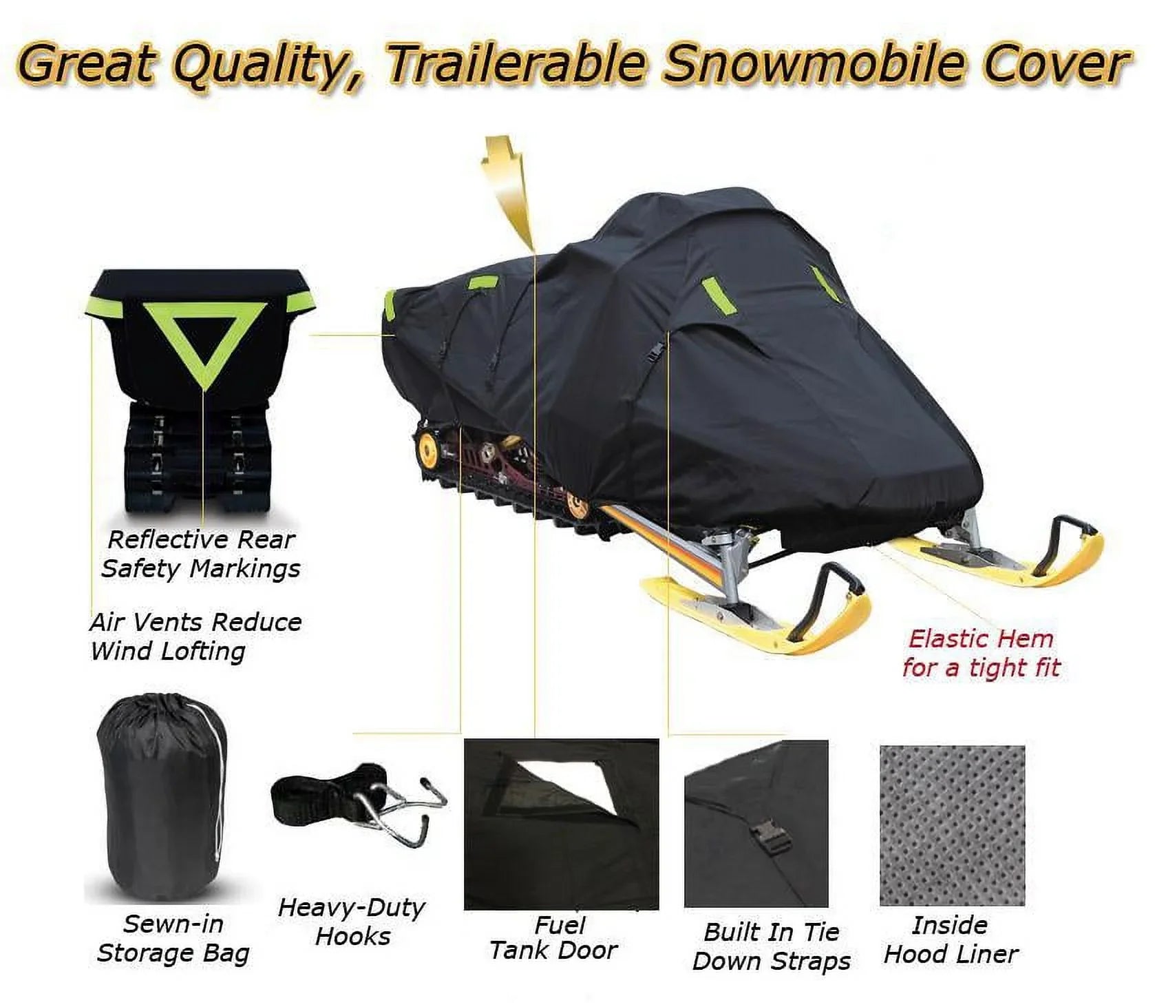 Cover model Trailerable snowmobile 153, Sled Snow 600 M1000 Machine Gear Snow Arctic 2007-2009 Cat Denier Compatible for