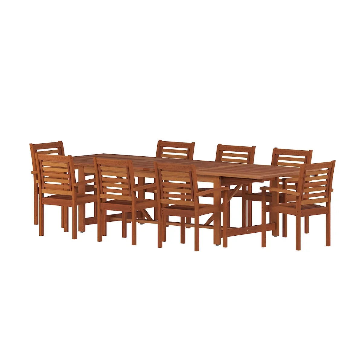 Capacity: Eucalyptus Patio Set, 8 Rectangular Amazonia Extendable 9-Piece Seating Brooks Dining