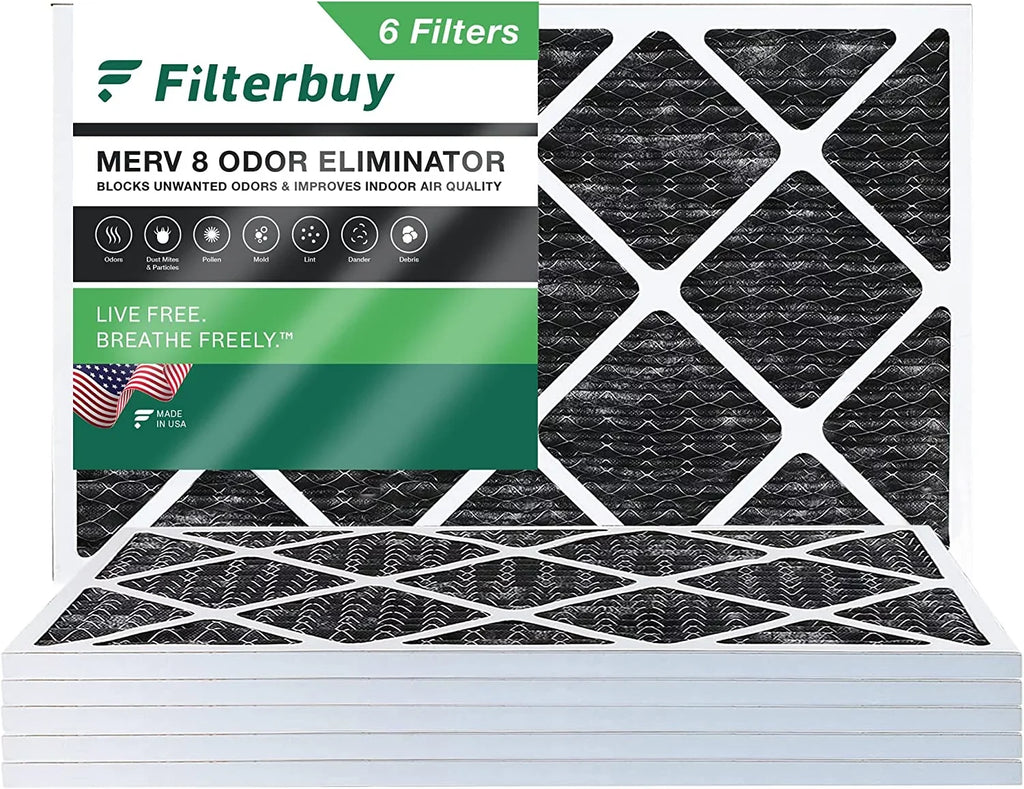 Air Filterbuy (6-Pack) Odor Filters 8 AC Furnace Pleated Eliminator Carbon HVAC 16x30x1 Activated MERV with