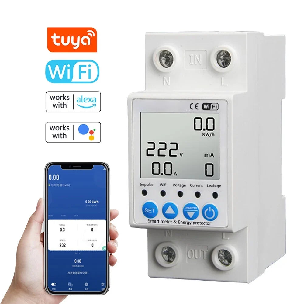 Current Control Voltage and Tuya Meter Timer Alexa Function Switch Monitoring Circuit for Breaker Intelligent Protecting Amazon Power home with Leakage WiFi Compatible Voice