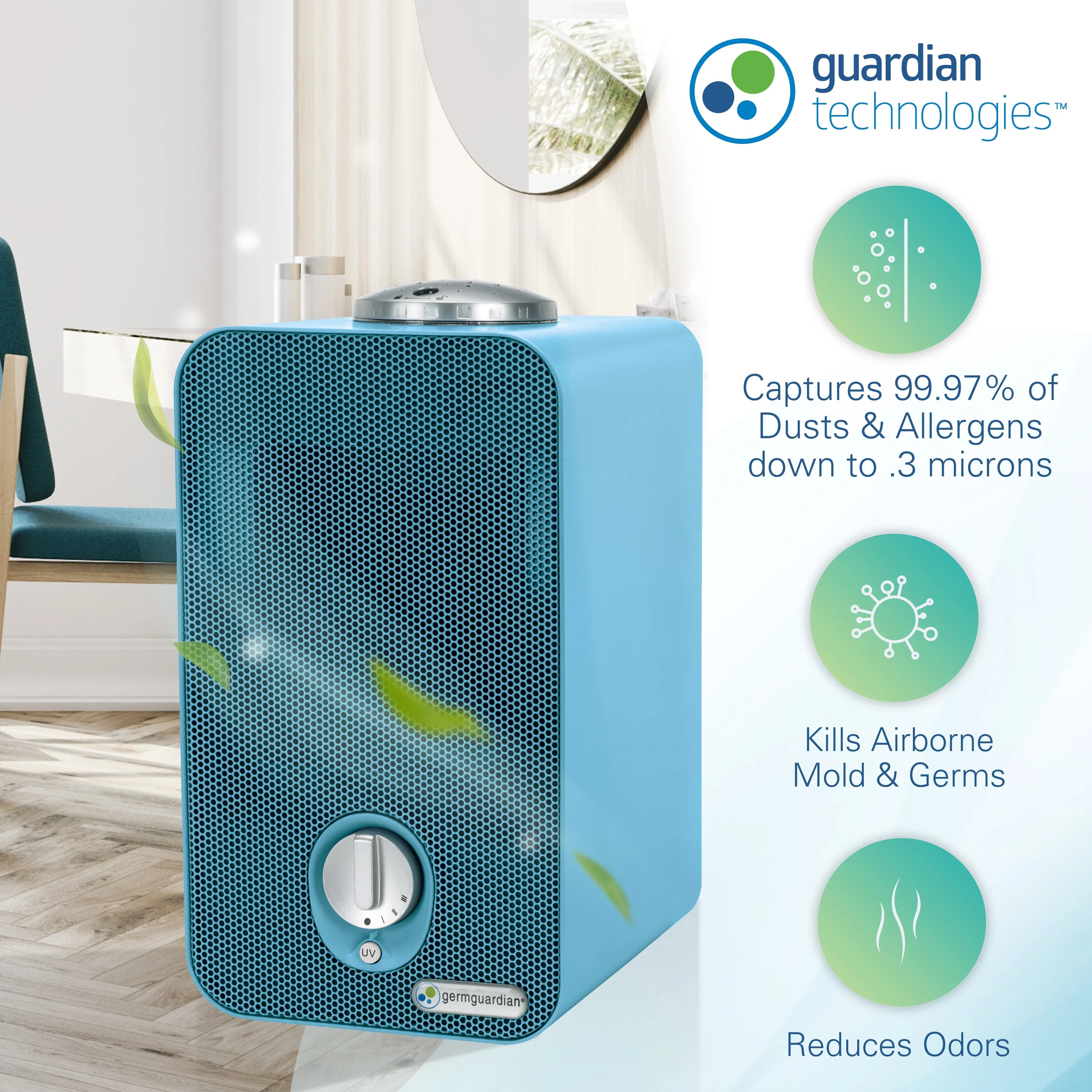 Filter, Light 54 Purifier Projector, Sq. Air HEPA AC4150BLCA UV-C, Night ft., GermGuardian with
