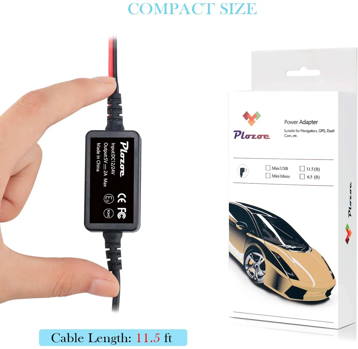 to 12V-24V ro 5V Hard Kit Dashcam, Car USB Kit, Hardwire Wire for Cord, Power Cam Camera Dash Plozoe Dash Charger