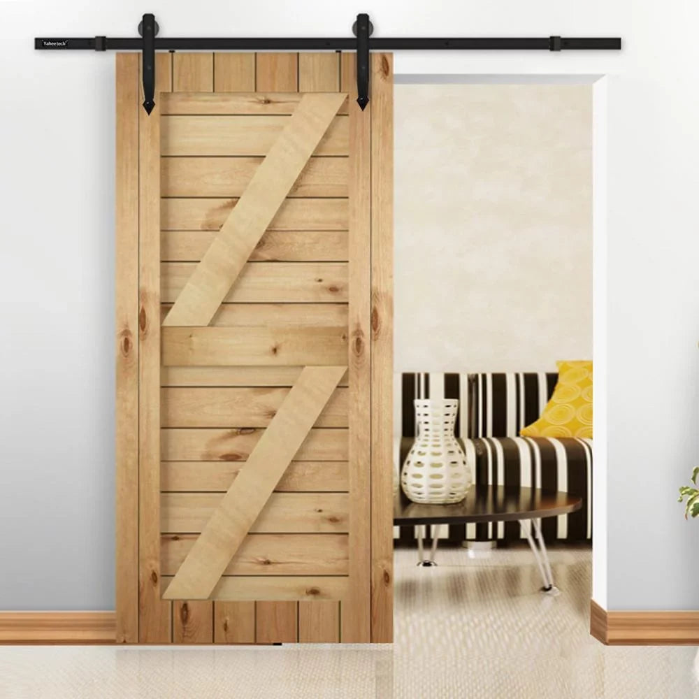 Kit 6 Ft Black Design Barn Steel Track Hardware Arrow Sliding Single-door Easyfashion Door Hanging