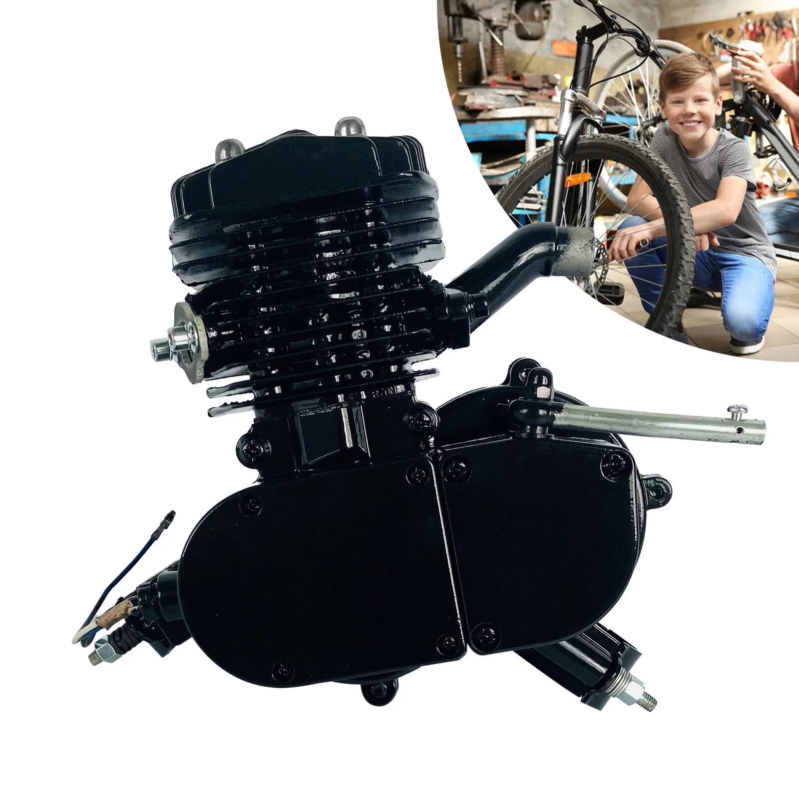 Air-Cooled 2-Stroke Petrol Assembled 80cc Black Full Single Bicycle Engine Bike Gas Motorized Motor Cylinder Miumaeov