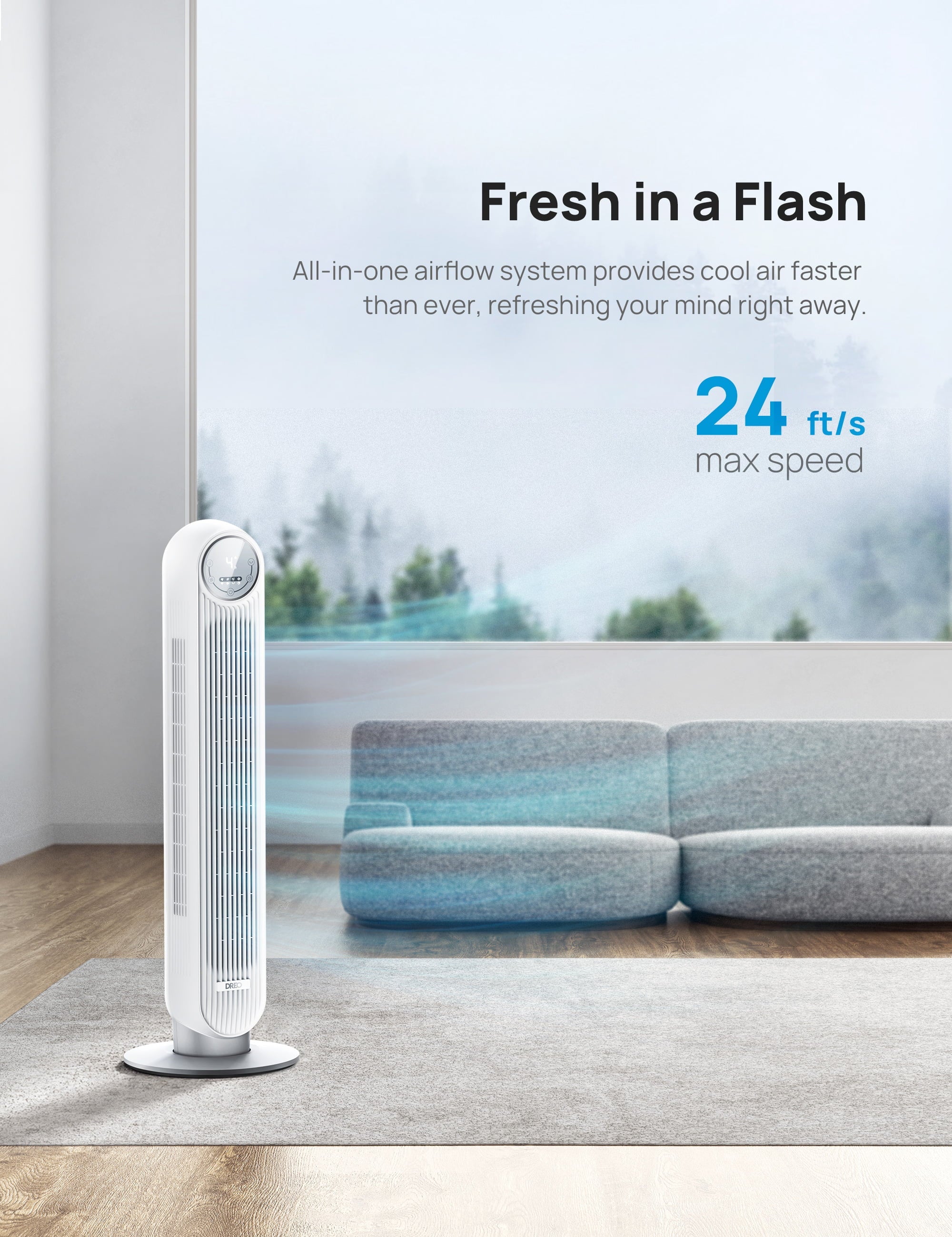 Tower Voice Fan, Dreo Smart Remote, 4 with Oscillating, 90° WiFi Speeds, Fan Modes, Timer，white Quiet 4 Control, 8H