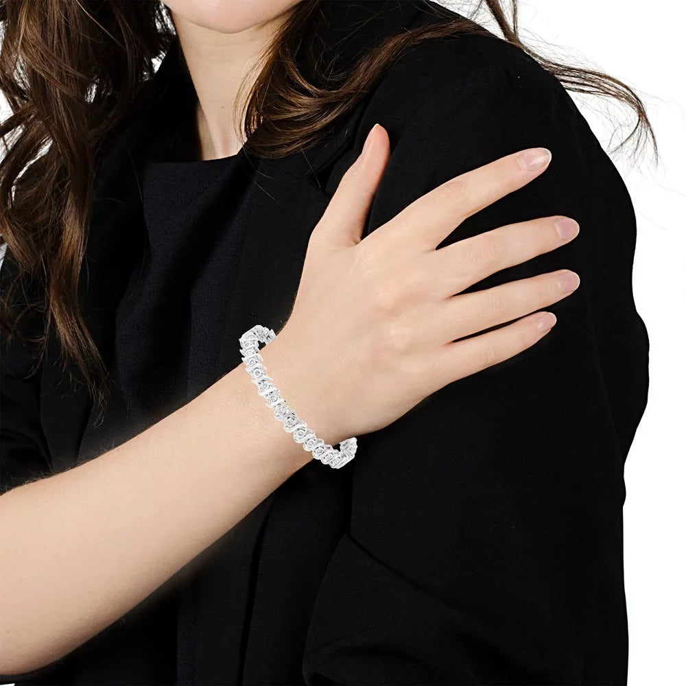 Silver - (J-K Clarity) Sterling 7.50 Link Bracelet - Tennis Set 1/2 .925 dimension Diamond "S" Color, Miracle I2-I3 Cttw