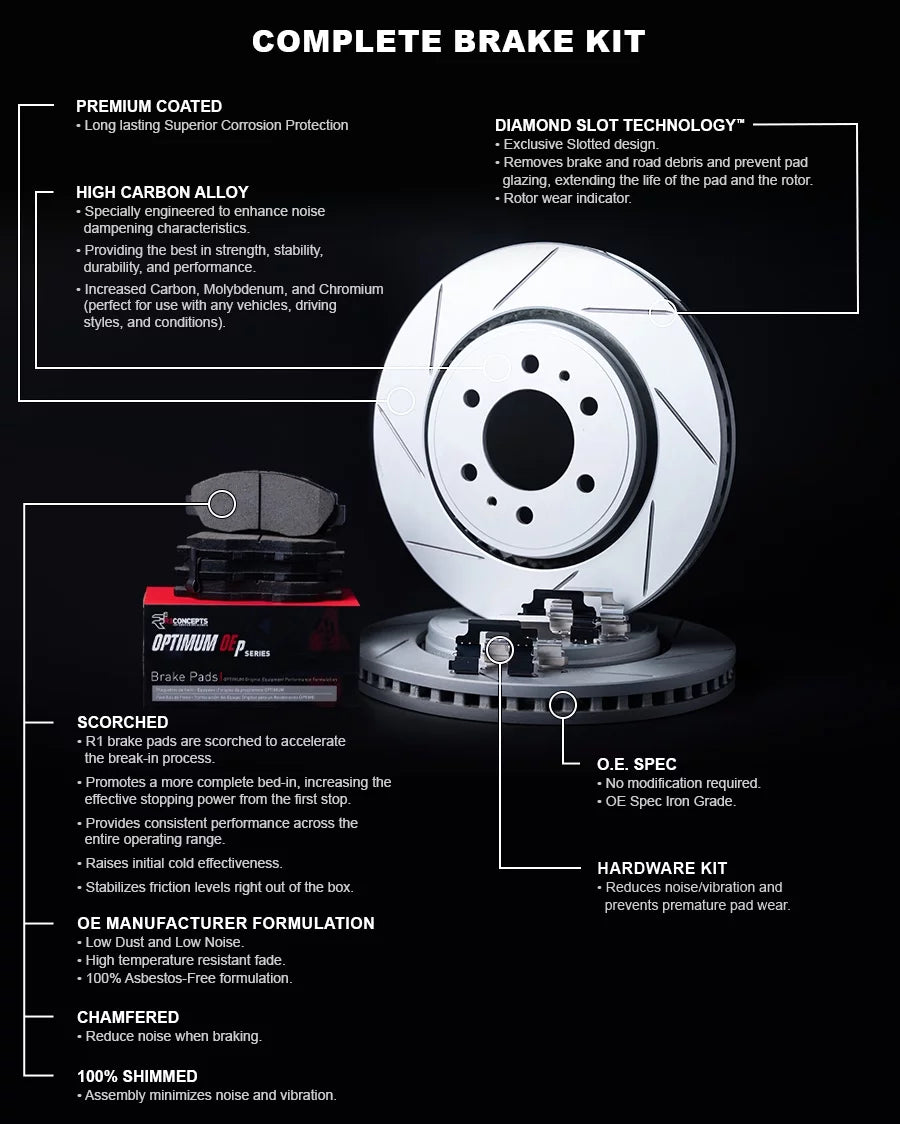 Brake Optimum R1 Rotors Kit and Hardware Pads| Brakes Rotors| Pads| Rotors Concepts and Rear |Rear Kit|fits Brake OEp and Mustang Pads Brake 2015-2022