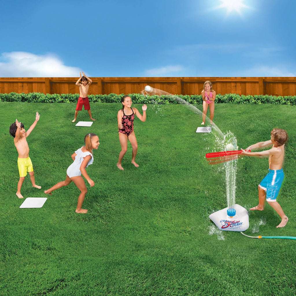 Plate Home Kids 2 Backyard Includes Ages , Tee Bat Sprinkler & - Practice, + Plastic Balls Splash Baseball Game - Slam & Sports & Banzai Plastic + liquid Batting 3 Bases,