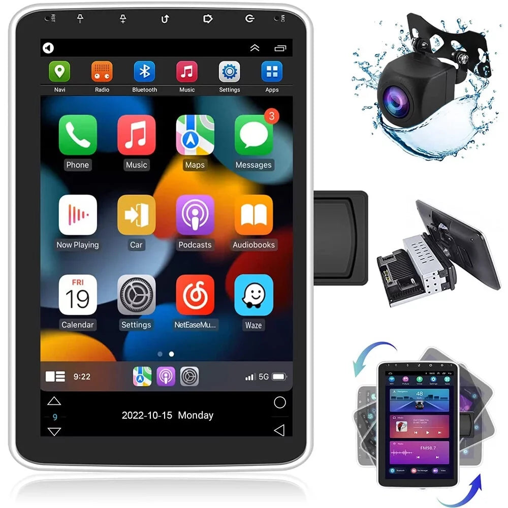 1 FM 1080P Android AHD Carplay Din Auto Vertical Bluetooth, Car Podofo Wireless GPS Screen Stereo Radio 180°Rotatable HD Android New Camera 10.1'' Single 1+16G 13 WIFI