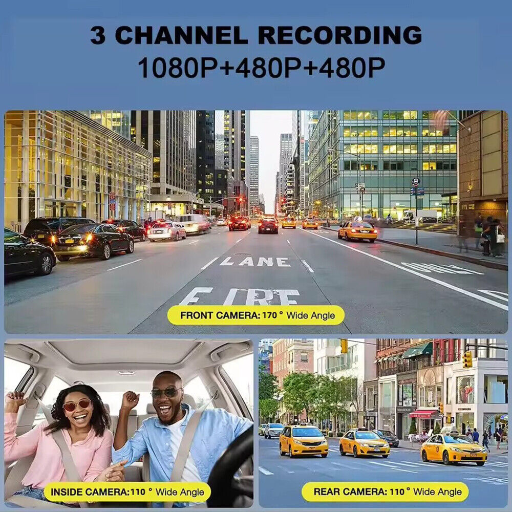 Video Front/Rear/Inside Dash Camera Car Cam Lens HD G·PEH 1080P G-sensor Dual Recorder