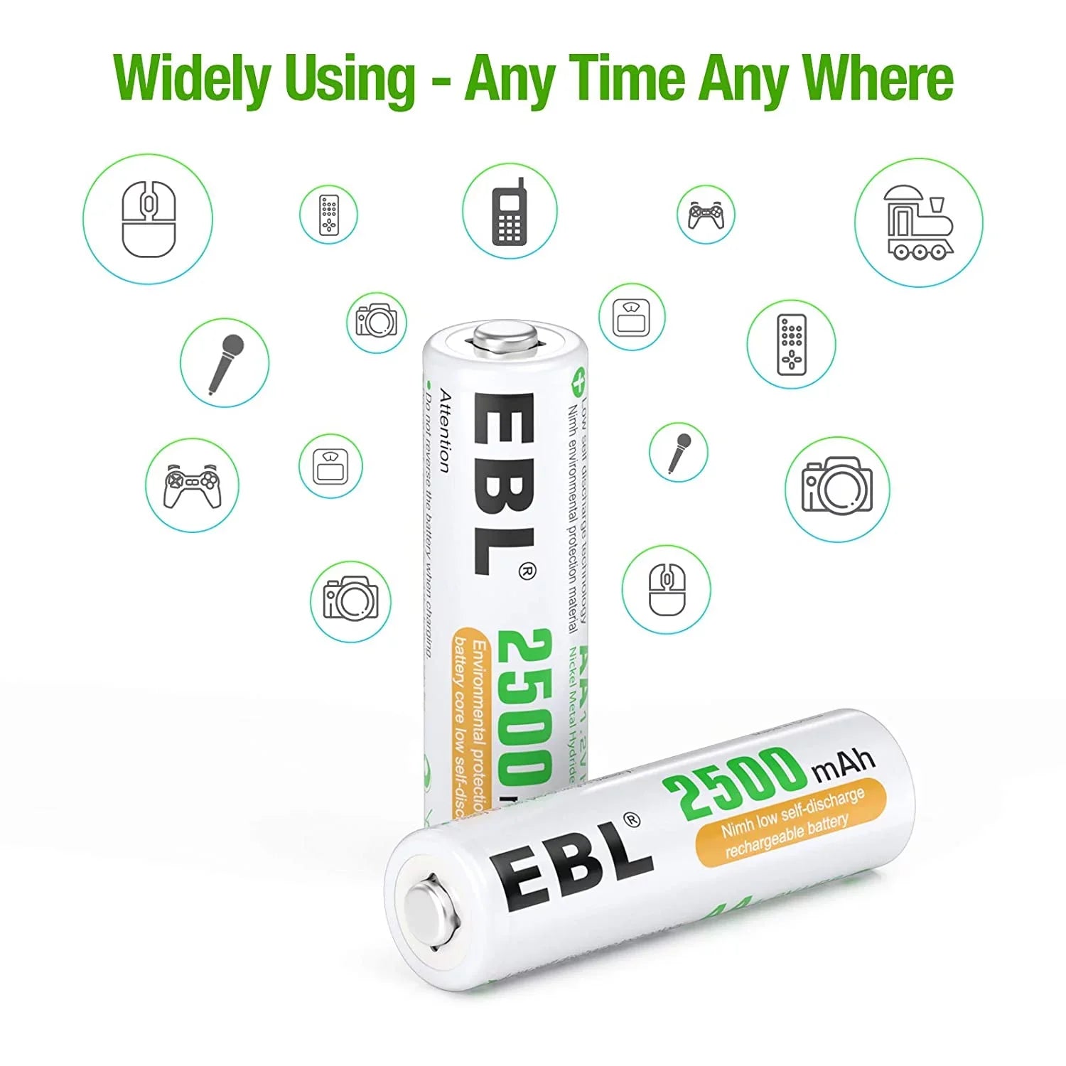 EBL 1.2V Batteries AA AA 2500mAh 24 Pre-Charged Rechargeable High Performance - Pack Batteries