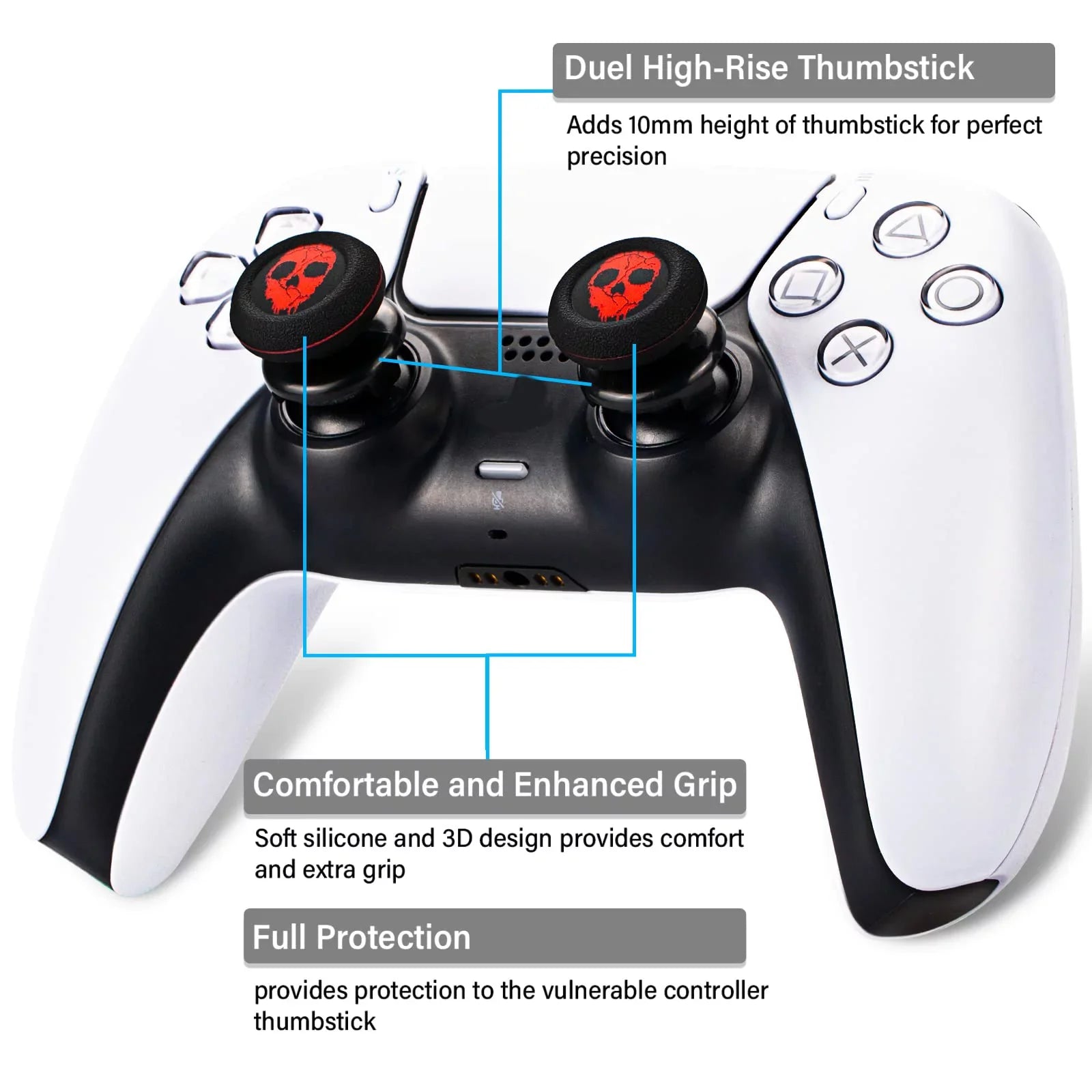 (Ghost PS5 Cover PS4 Red) FPS Silicone Thumbstick Printing & Controller for 2 Dualsenese Extender Playrealm & Sets Grip Rubber