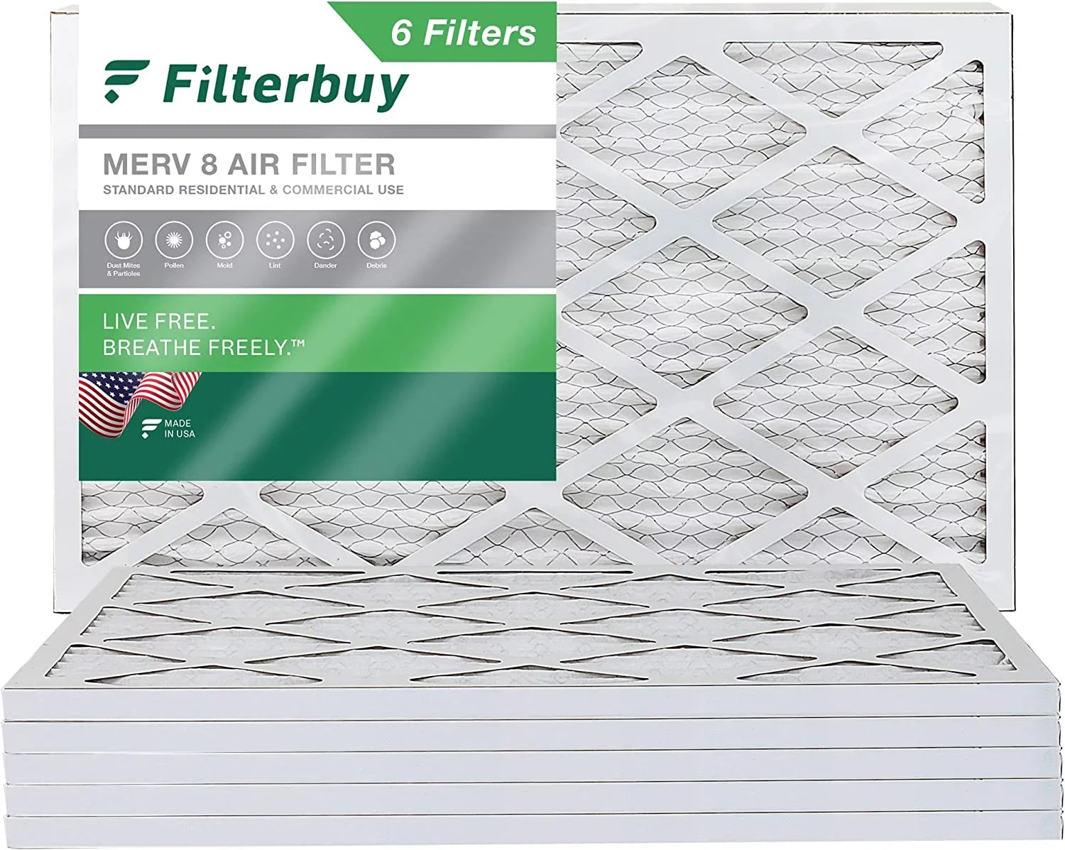 8 AC Pleated HVAC (6-Pack) Filterbuy Furnace MERV Air Filters 20x32x1