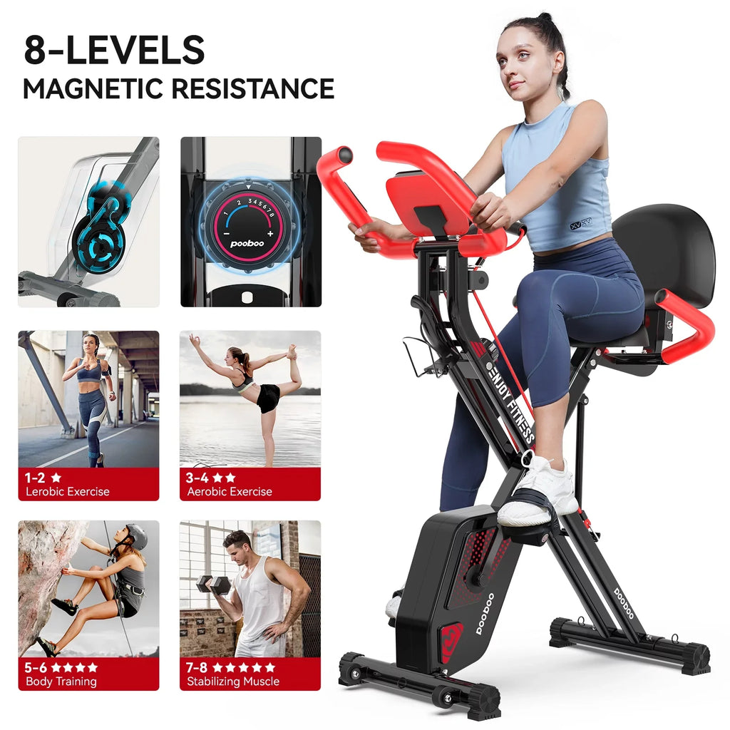 Exercise Quiet Bike Bike Bands Stationary Magnetic 360 Resistance Arm Pooboo lbs Exercise Bike Bikes Workout with Folding Home 3-in-1