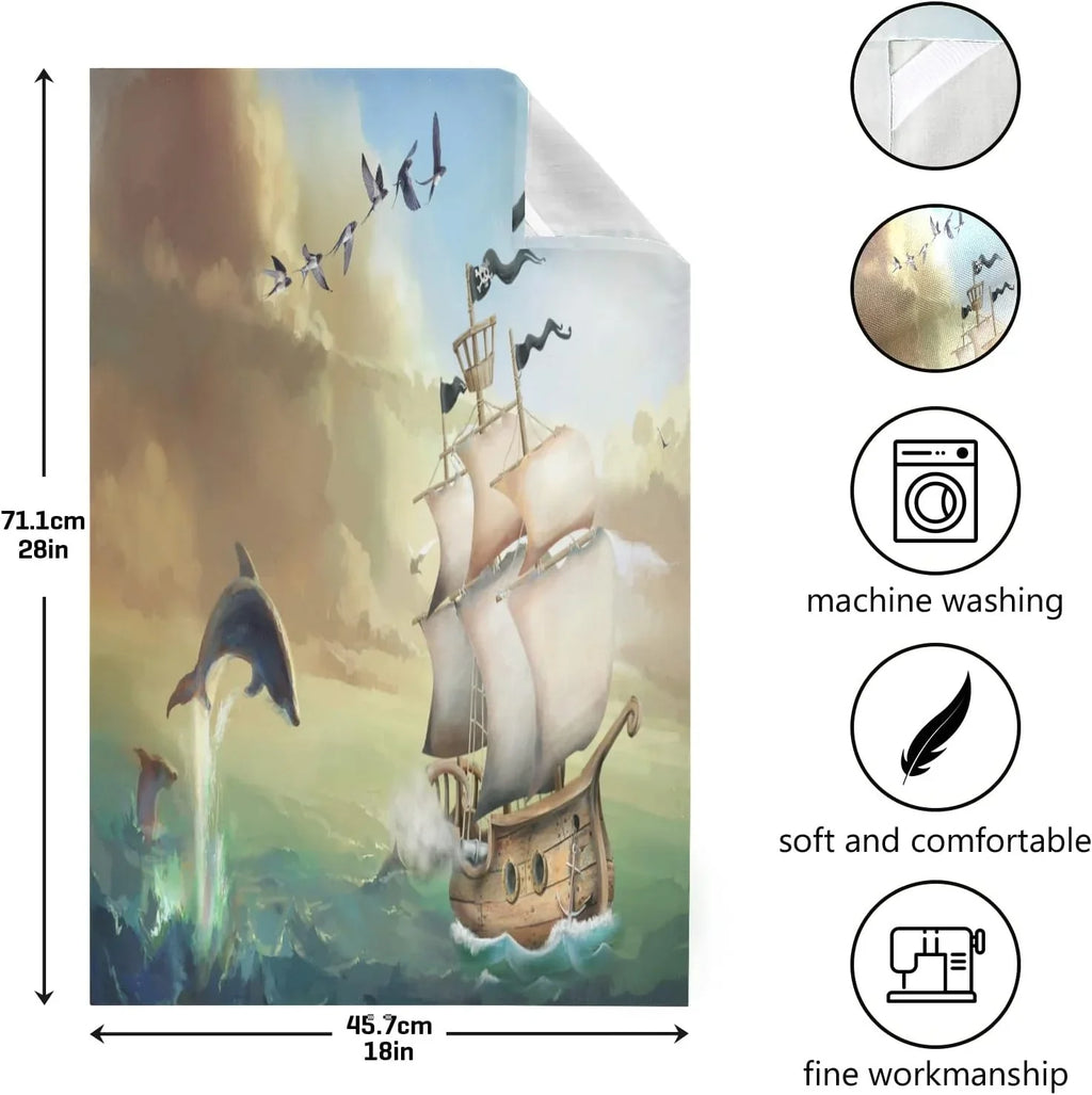 Loop, Towel Drying Kitchen Dolphins for Cloth with Absorbent Towels Set Sailboat and Cleaning Summer 18"x28"Lint-Free Hanging of Jumping Ocean Wiping Kitchen 6 Dish Tea